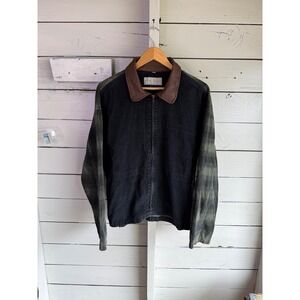 Vintage New York Line Corduroy Plaid Mixed Media Jacket Mens Large Black Green